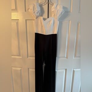 Alice + Olivia White Bodice Black Wide-Leg Jumpsuit